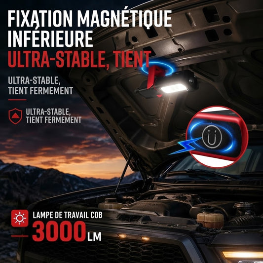 Lampe de travail LED COB rechargeable avec base magnétique