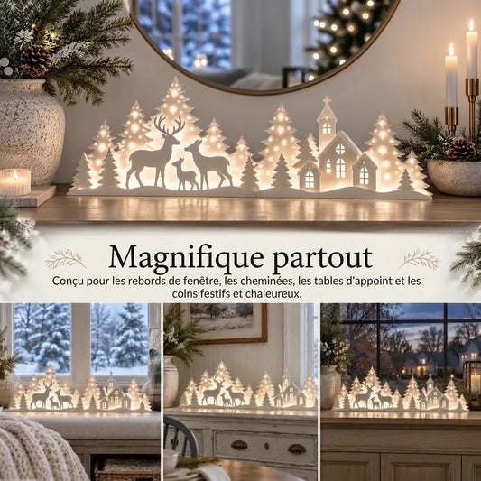 Décoration de Noël LED 2 pièces avec renne et village