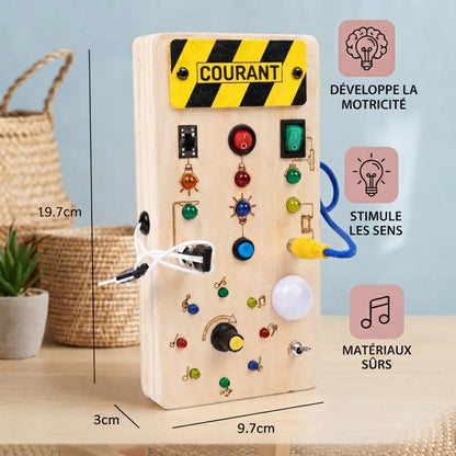 Tableau sensoriel Montessori en bois avec lumières et interrupteurs