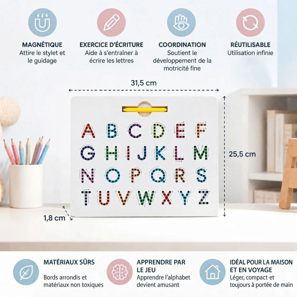 Tableau d’écriture magnétique 2 en 1 pour enfants