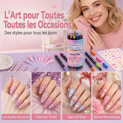 Set de 12 stylos nail art à double embout