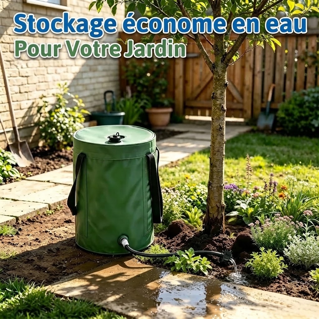 Récupérateur d’eau de pluie pliable avec robinet de vidange