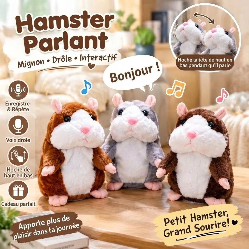 Peluche hamster parlante qui vous imite et secoue la tête