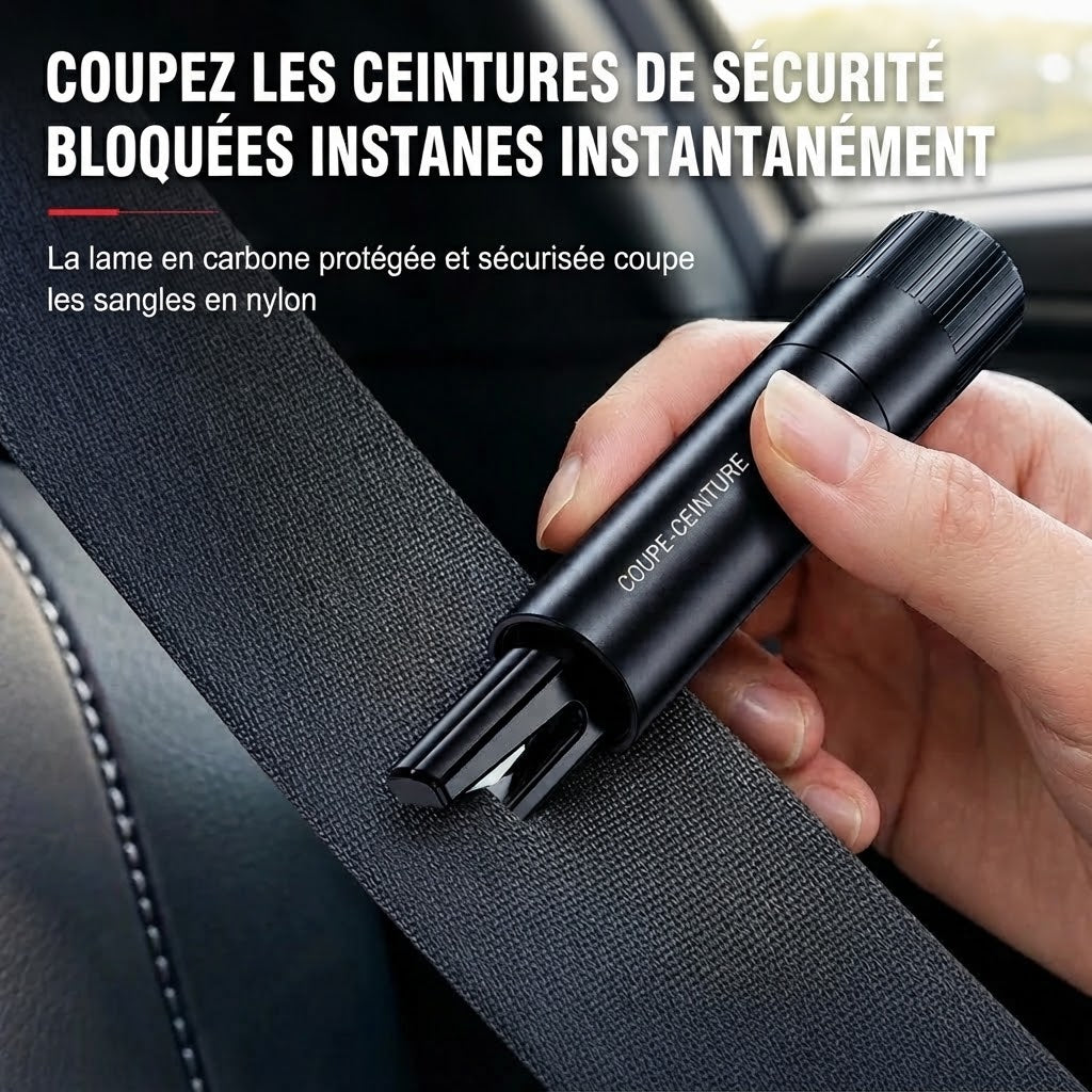 Marteau de sécurité compact pour voiture avec brise-vitre et coupe-ceinture