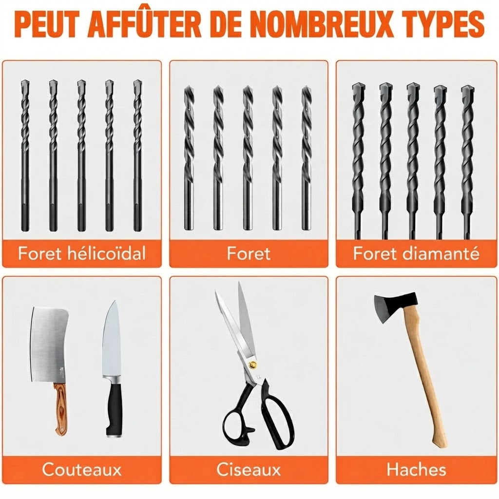 Affûteuse multifonction avec disques diamantés pour forets et couteaux