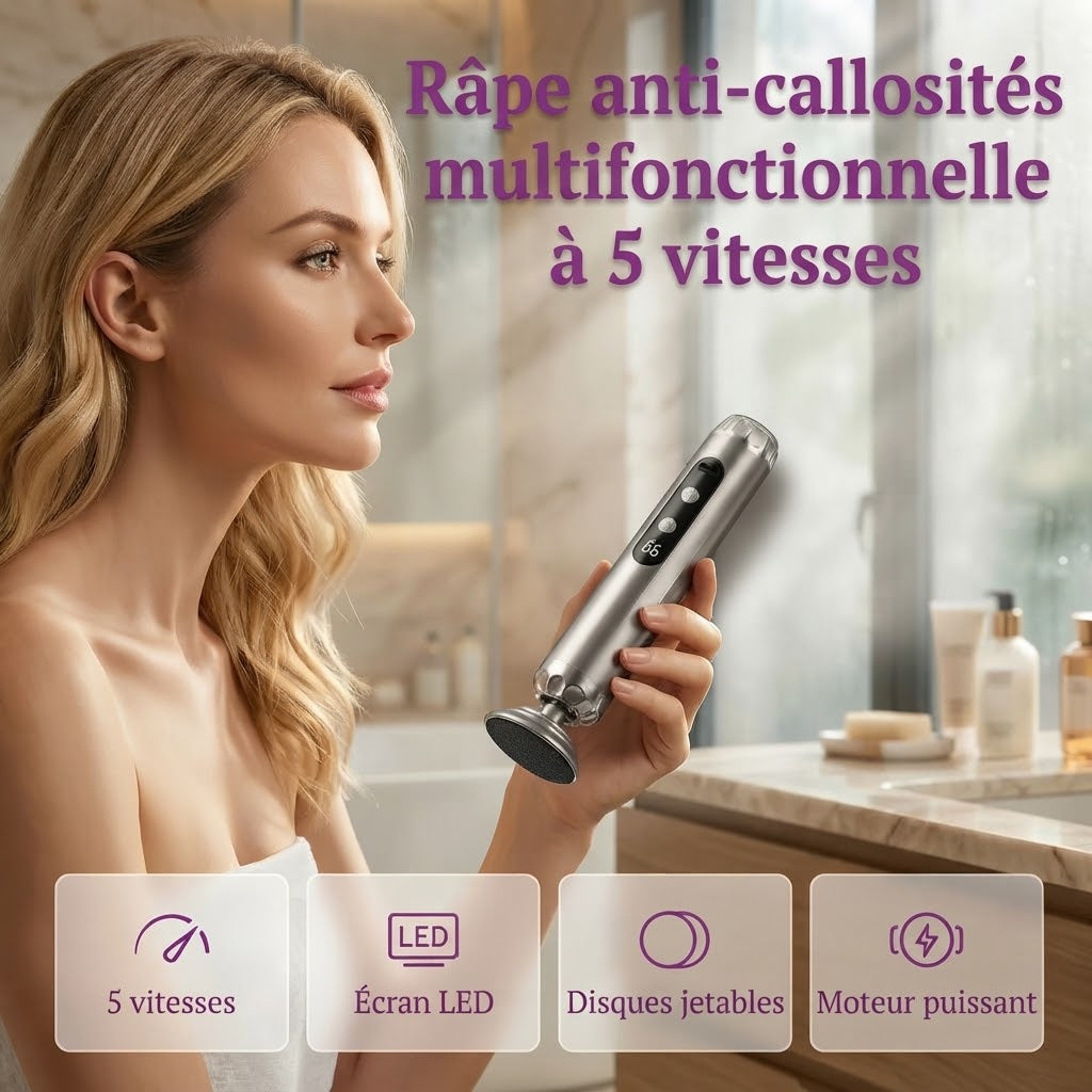 Râpe électrique pour pieds avec 5 vitesses et 50 disques abrasifs