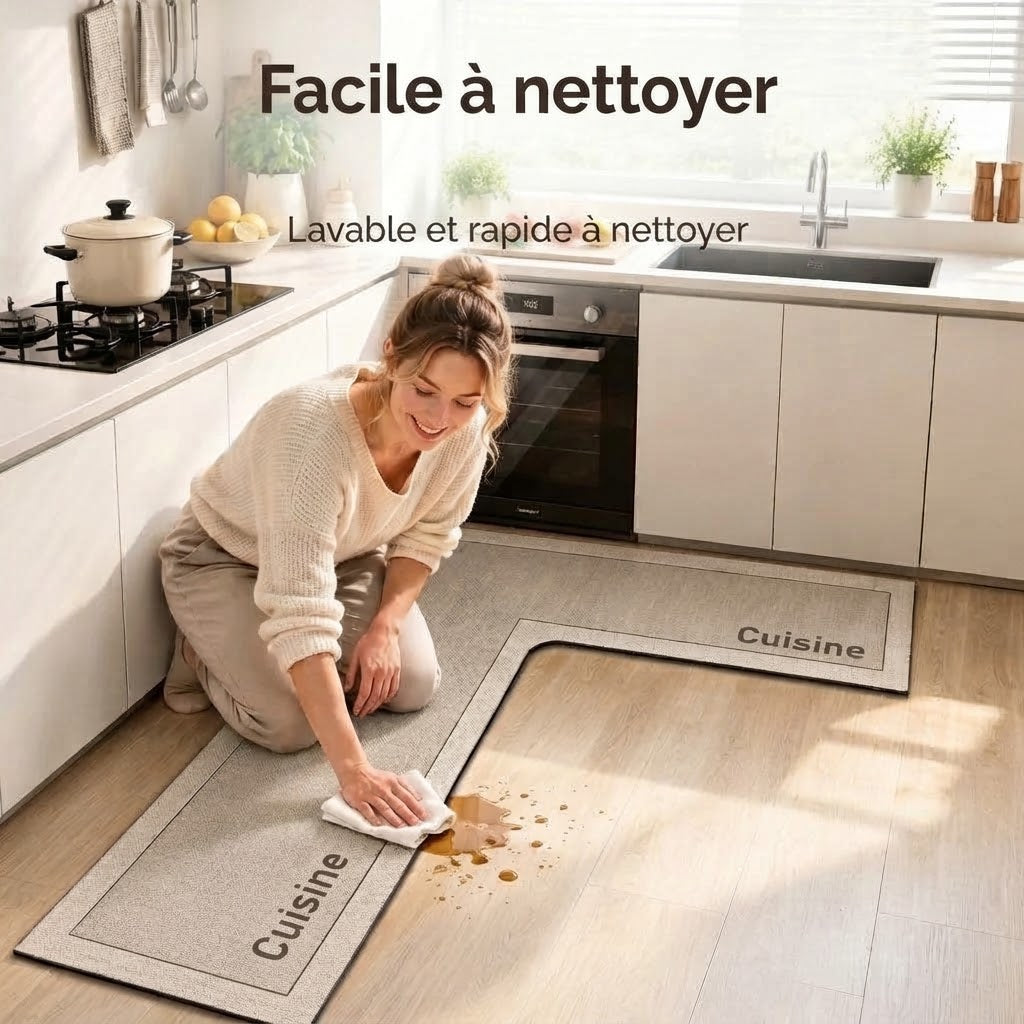 Tapis de cuisine absorbant antidérapant en forme de L