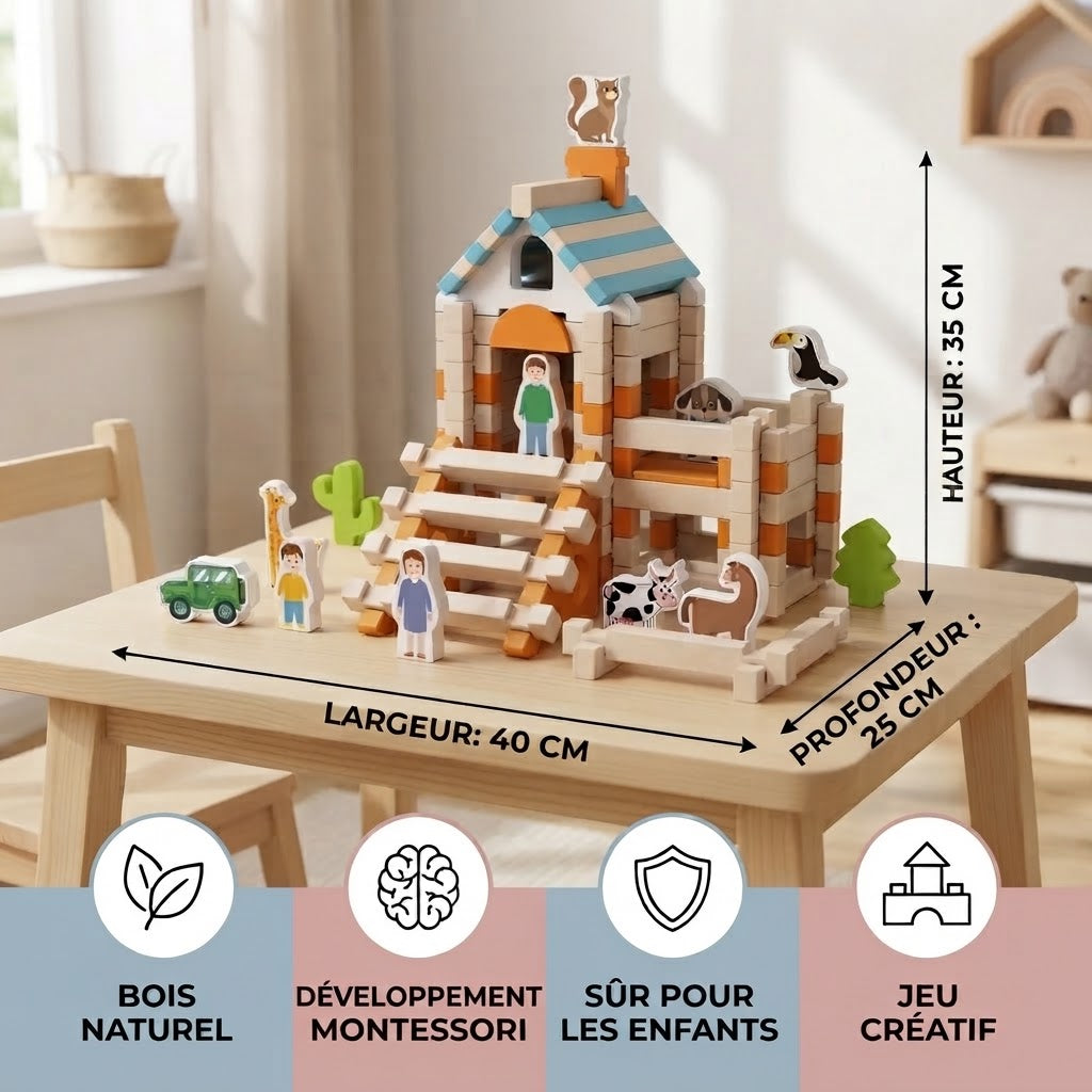 Set de blocs de construction Montessori en bois