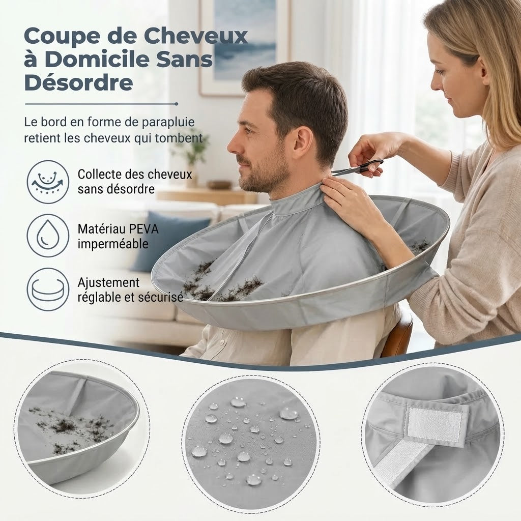 Cape de coiffure imperméable avec récupérateur de cheveux