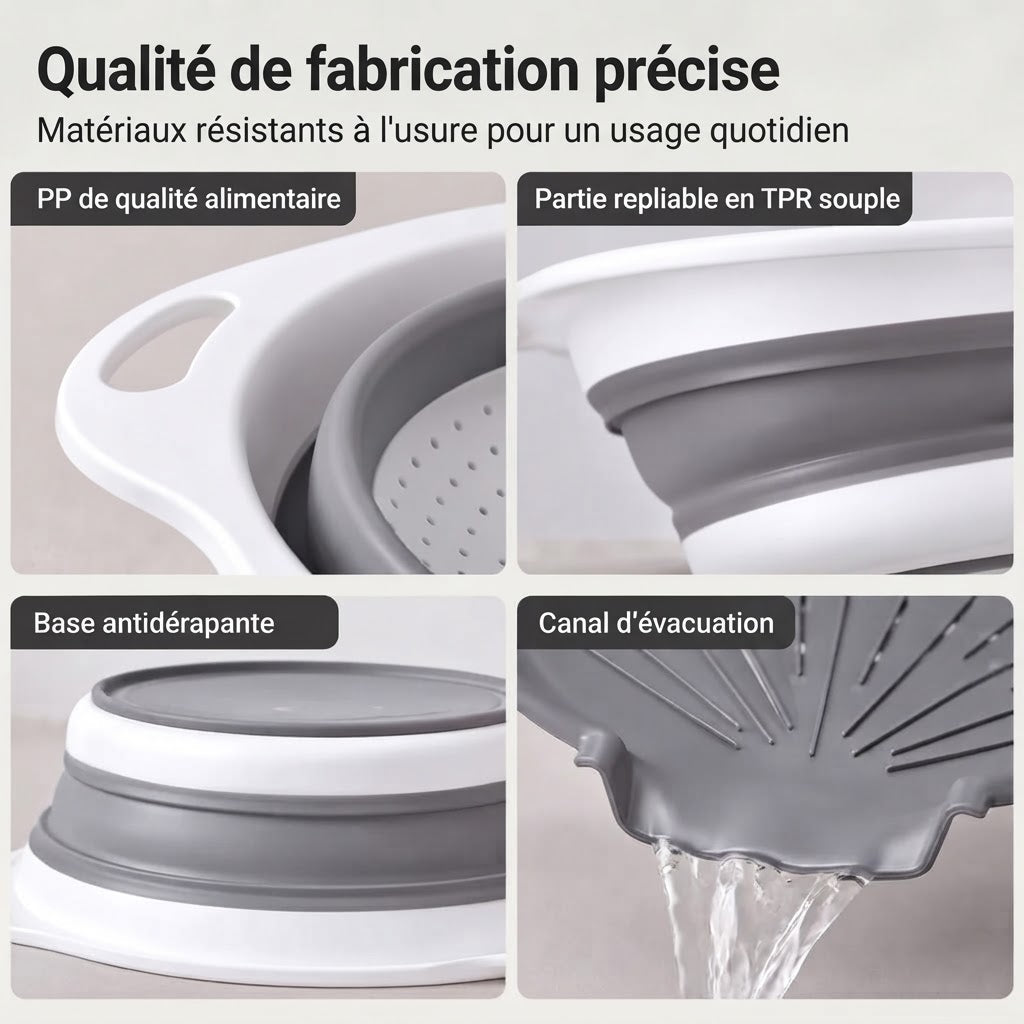 Set de 3 passoires pliables avec fond d’égouttage