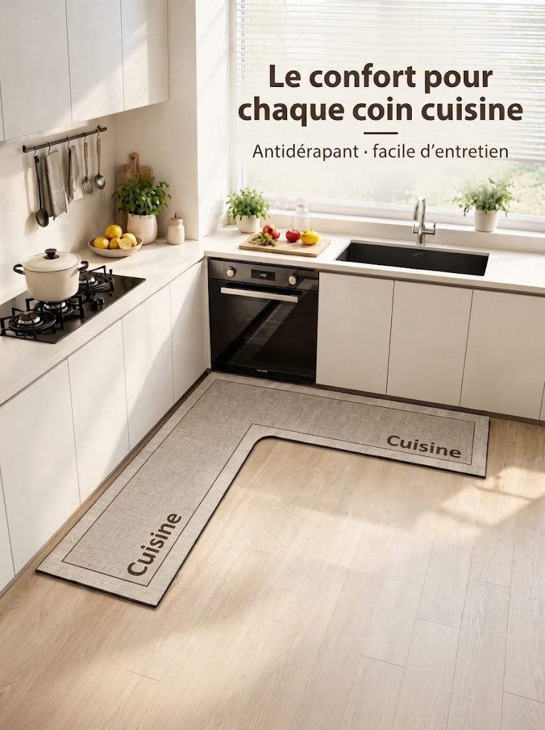 Tapis de cuisine absorbant antidérapant en forme de L