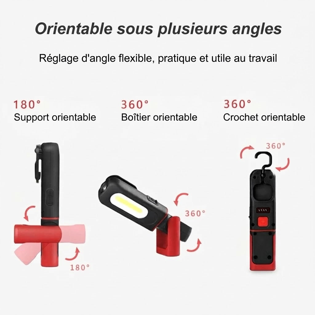 Lampe de travail LED COB rechargeable avec base magnétique