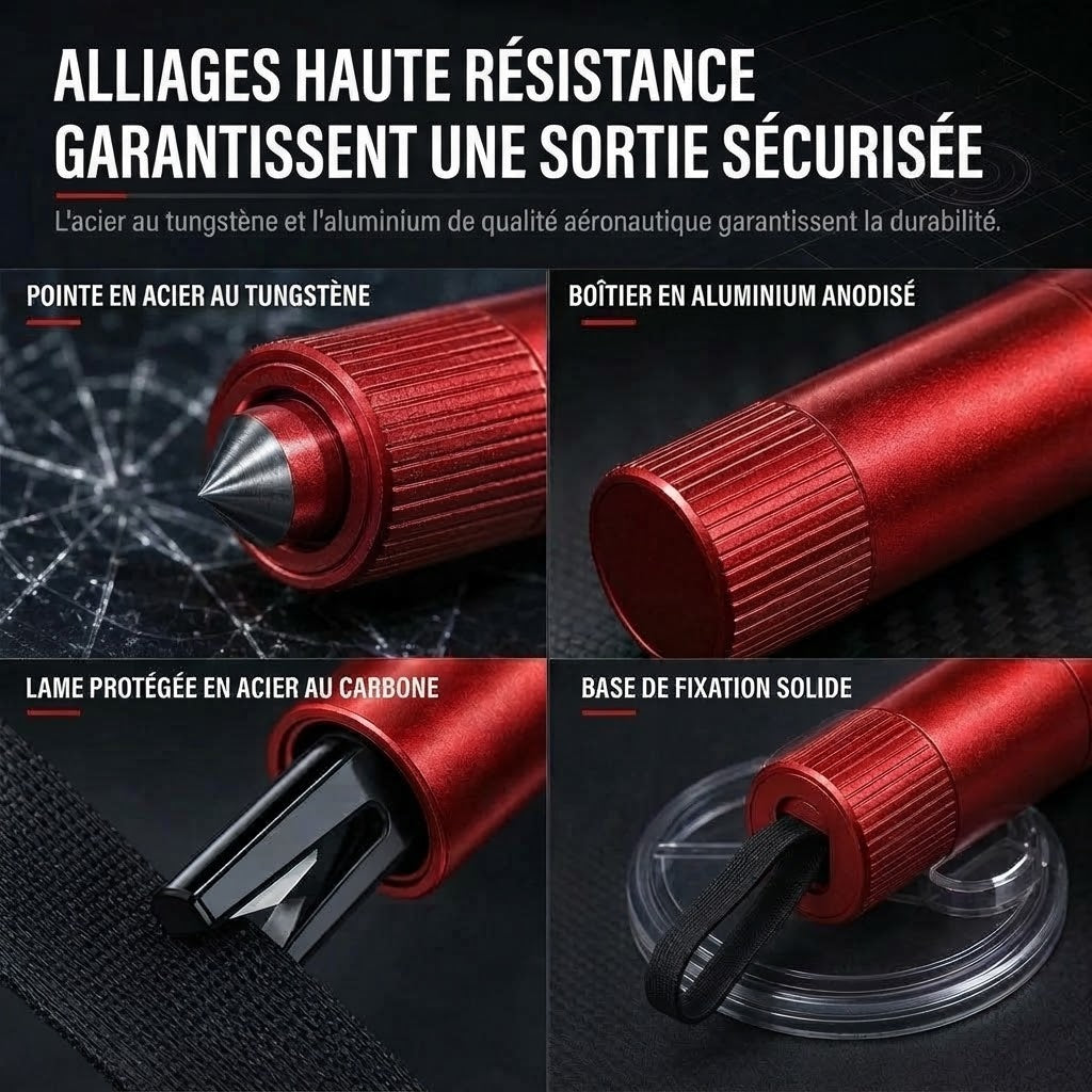 Marteau de sécurité compact pour voiture avec brise-vitre et coupe-ceinture