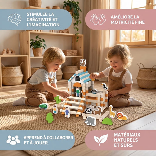 Set de blocs de construction Montessori en bois