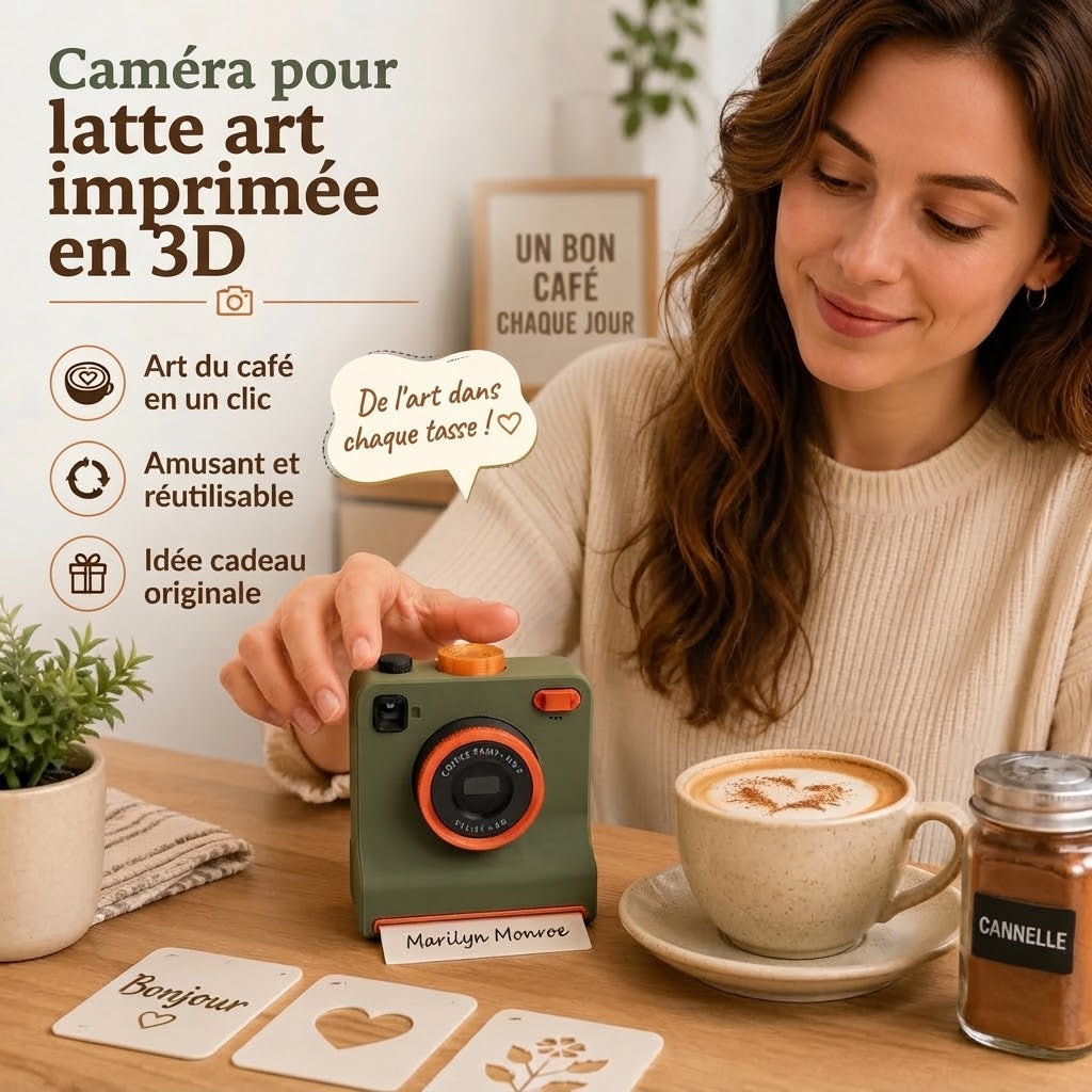 Caméra rétro pour latte art – imprimante mécanique à pochoirs