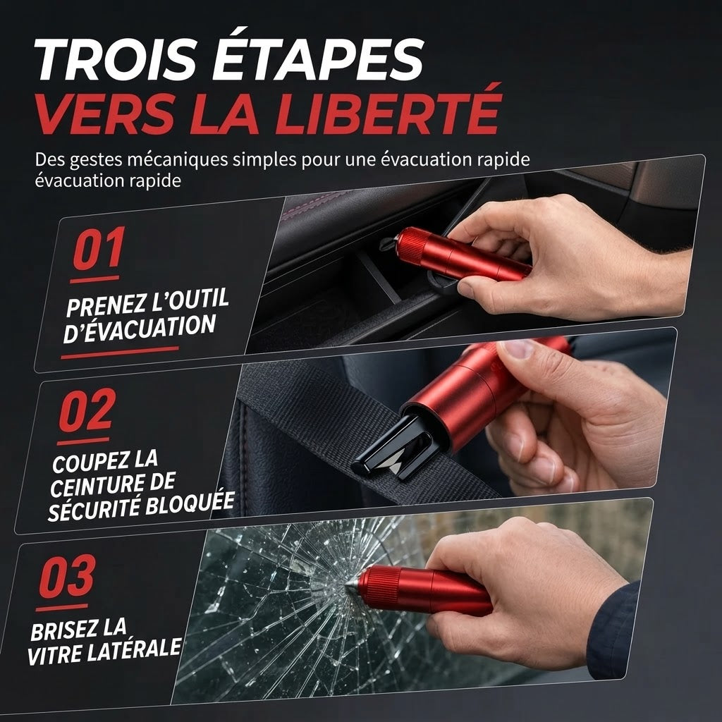 Marteau de sécurité compact pour voiture avec brise-vitre et coupe-ceinture