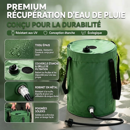 Récupérateur d’eau de pluie pliable avec robinet de vidange