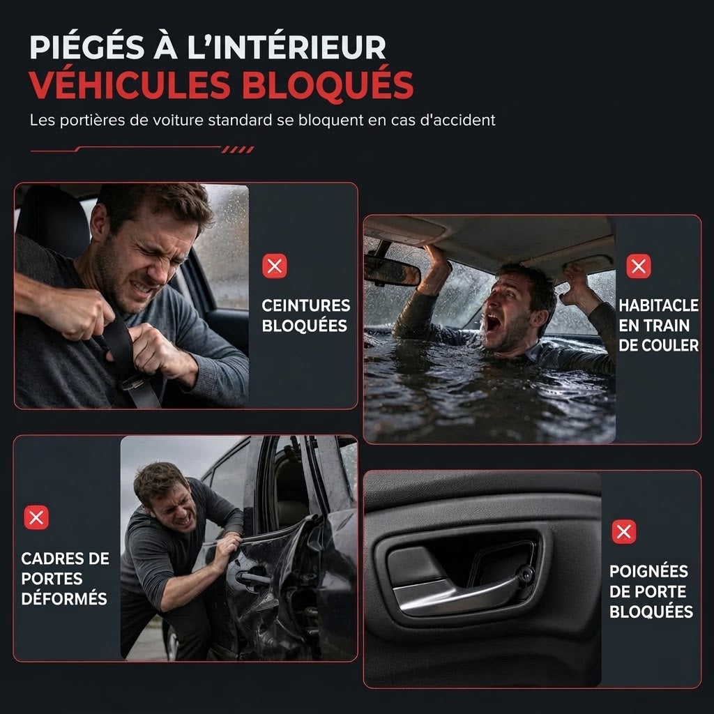 Marteau de sécurité compact pour voiture avec brise-vitre et coupe-ceinture