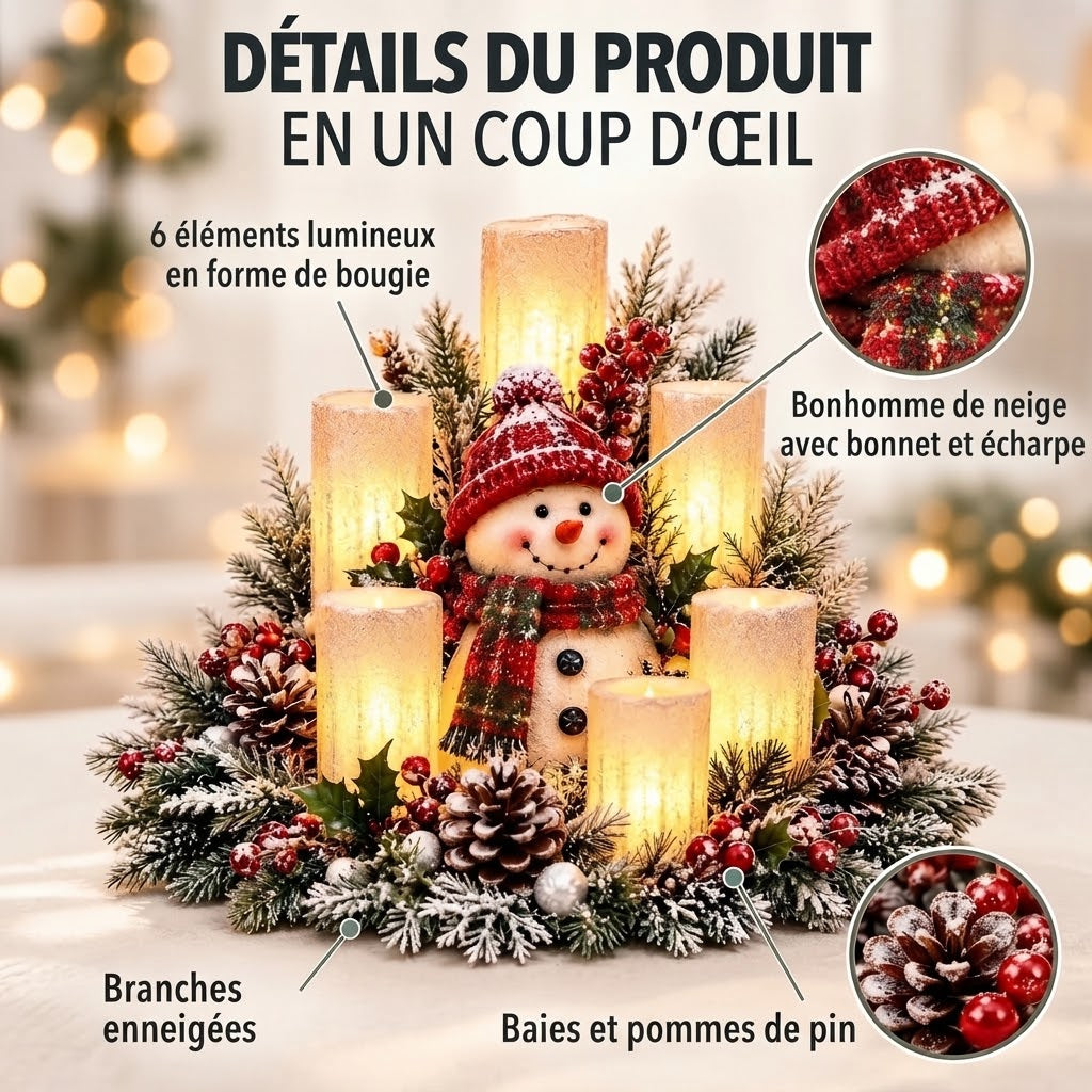 Centre de table de Noël lumineux avec bougie sans flamme