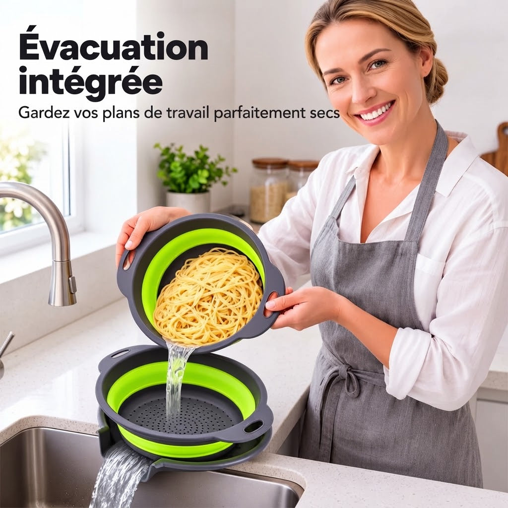 Set de 3 passoires pliables avec fond d’égouttage