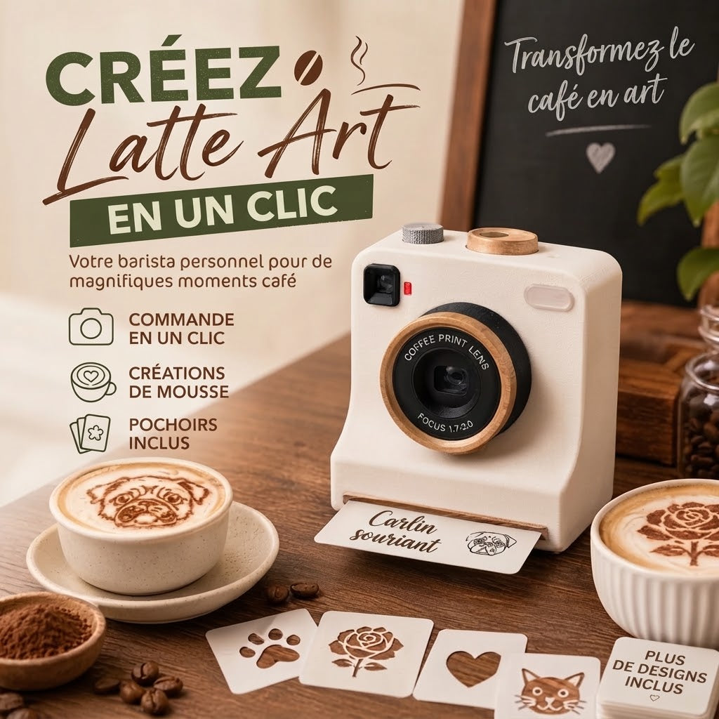 Caméra rétro pour latte art – imprimante mécanique à pochoirs