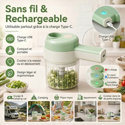 Robot de cuisine sans fil 4 en 1 pour trancher hacher éplucher et nettoyer