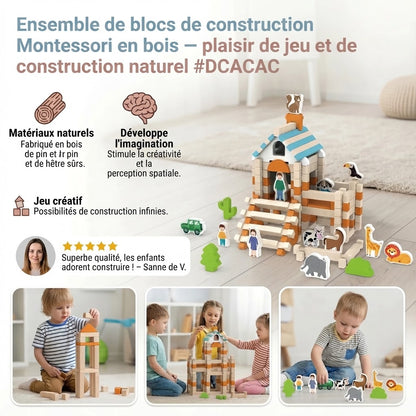 Set de blocs de construction Montessori en bois