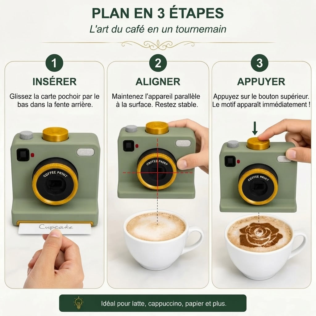 Caméra rétro pour latte art – imprimante mécanique à pochoirs