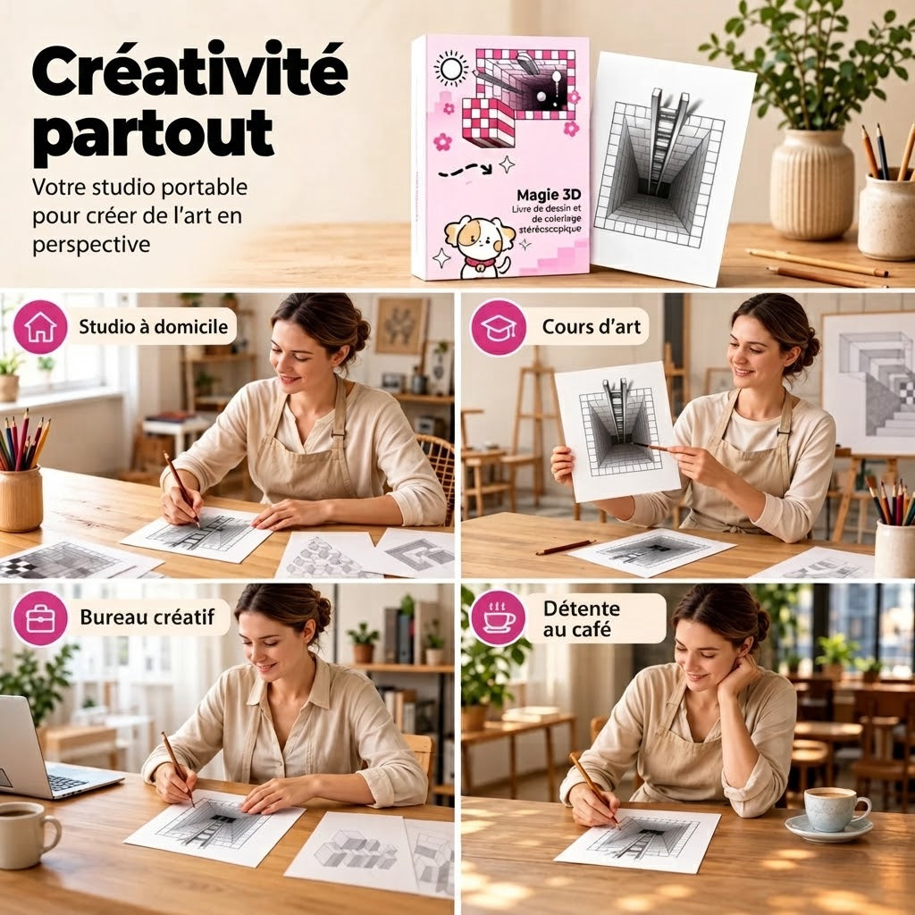 Livre de dessin 3D pour enfants avec activités de coloriage et de découpage