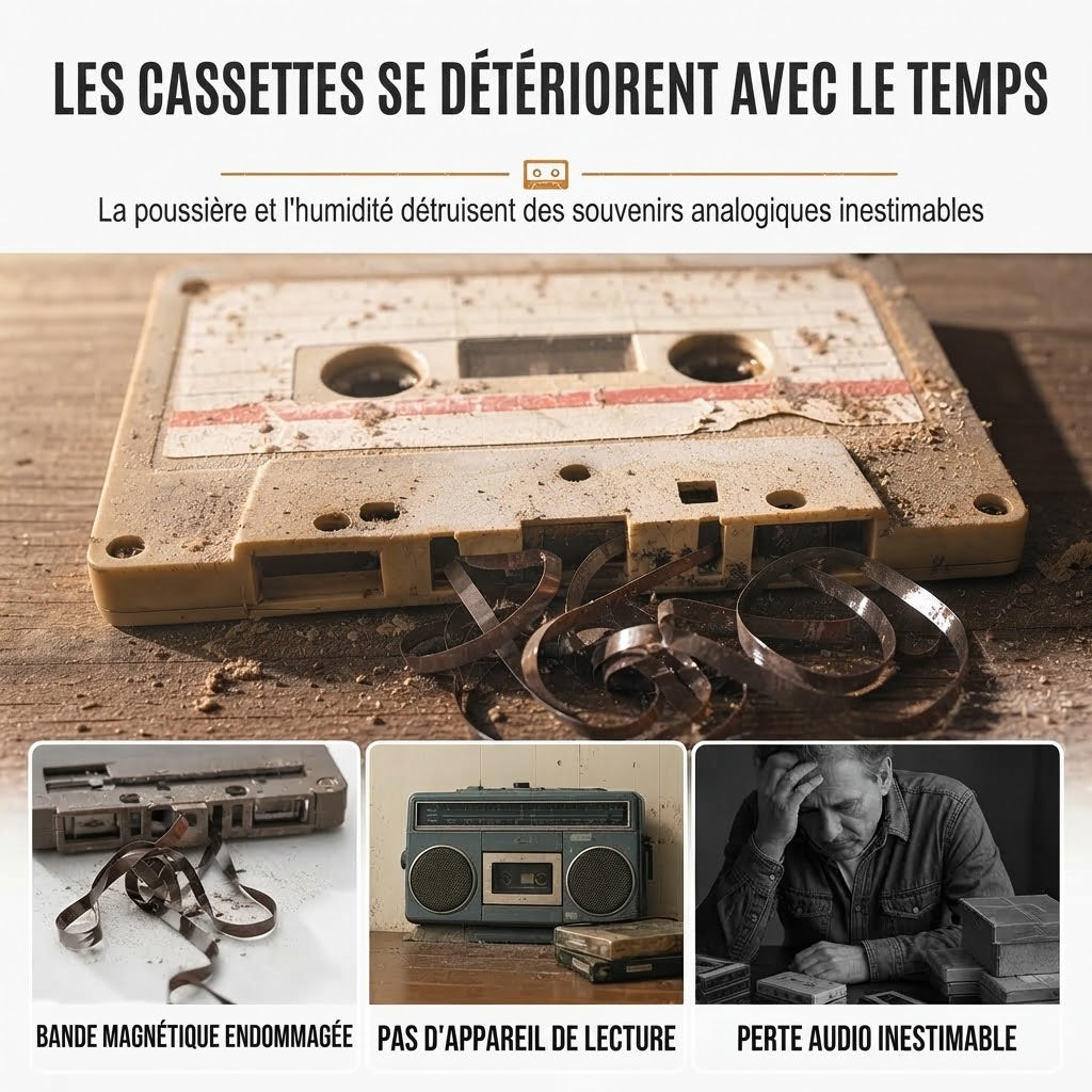 Lecteur cassette portable transparent avec USB-C et conversion MP3