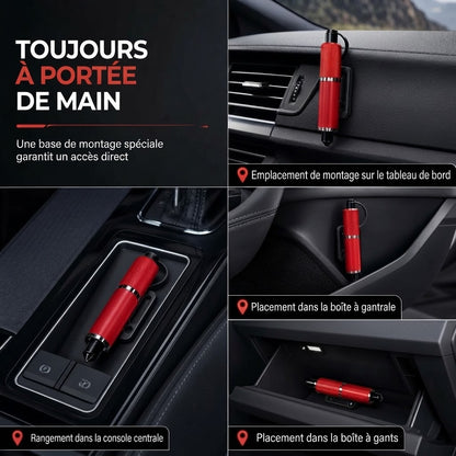 Marteau de sécurité compact pour voiture avec brise-vitre et coupe-ceinture