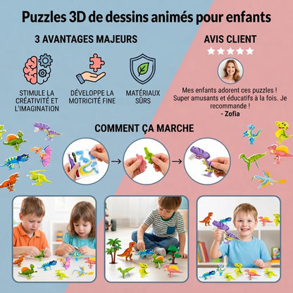 Set de puzzles 3D avec personnages de dessin animé pour enfants