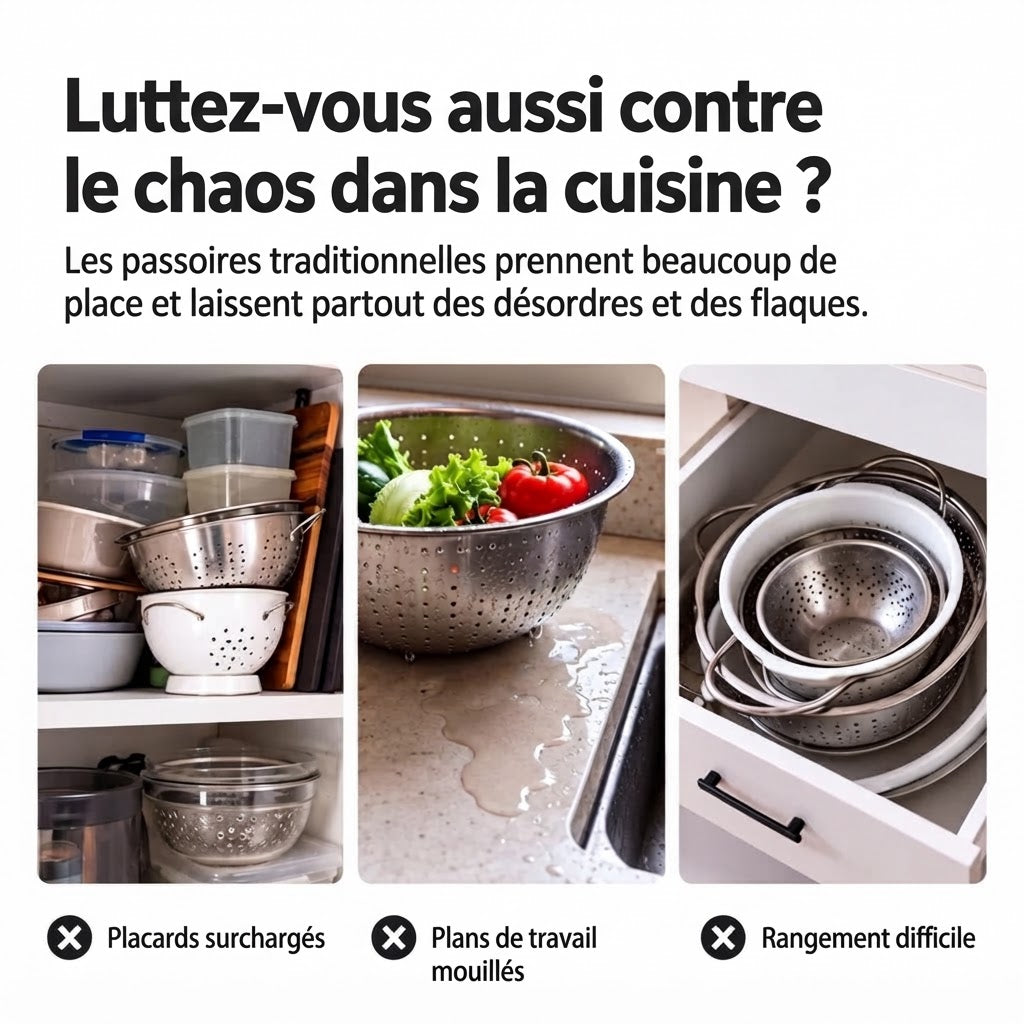 Set de 3 passoires pliables avec fond d’égouttage