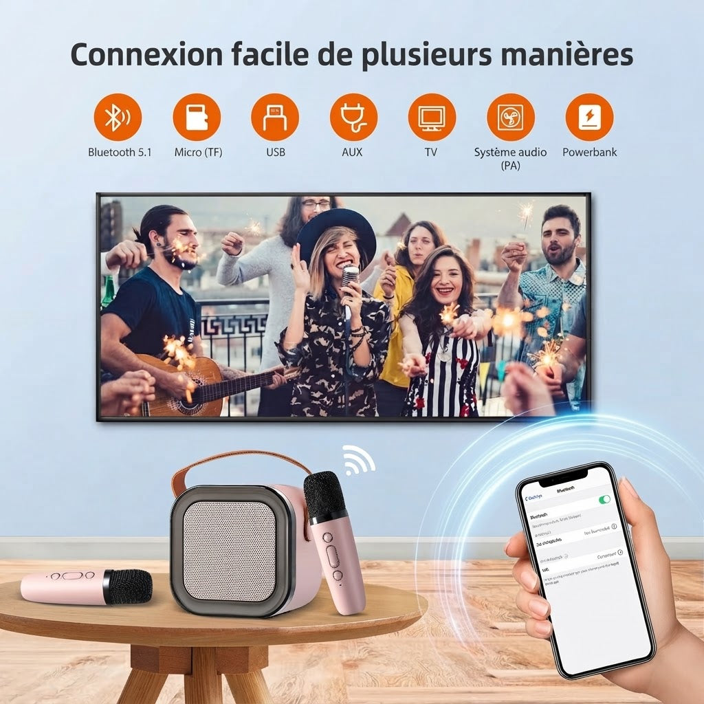 Mini kit karaoké pour enfants avec 2 microphones sans fil