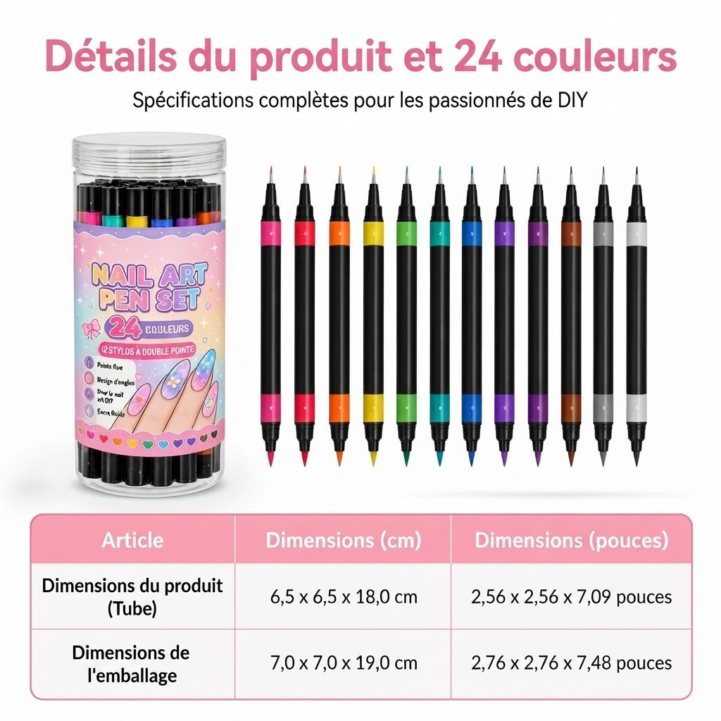 Set de 12 stylos nail art à double embout