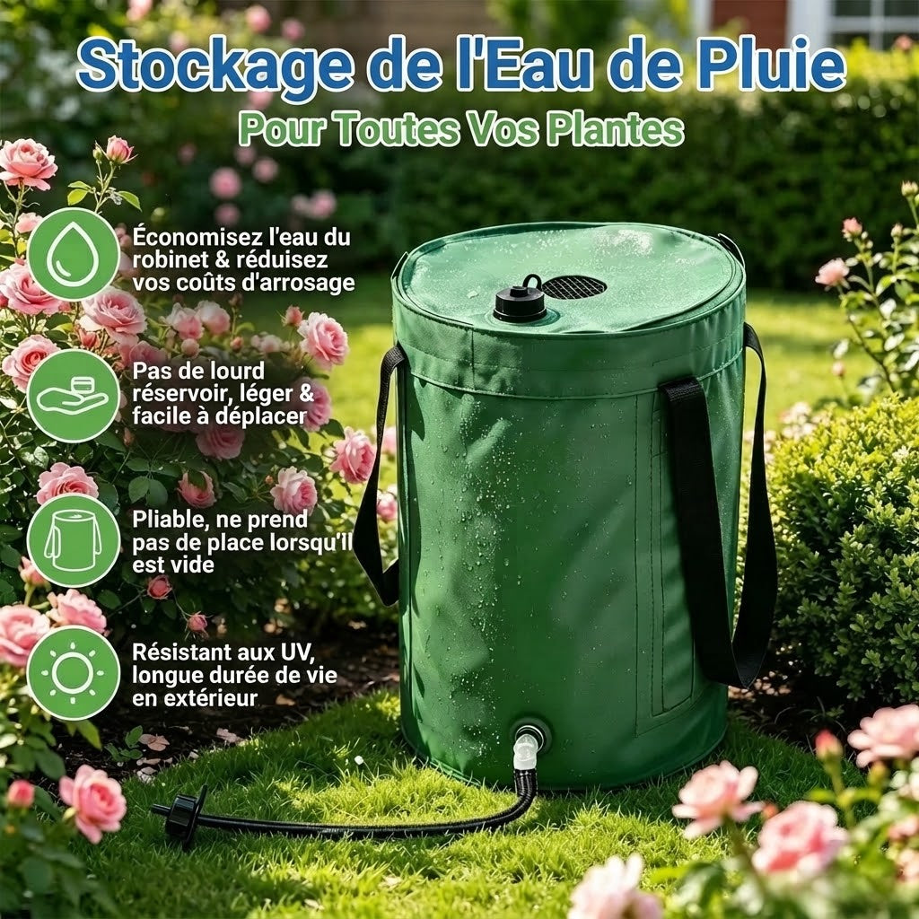 Récupérateur d’eau de pluie pliable avec robinet de vidange