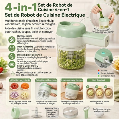 Robot de cuisine sans fil 4 en 1 pour trancher hacher éplucher et nettoyer