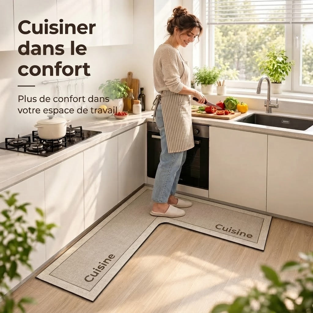 Tapis de cuisine absorbant antidérapant en forme de L