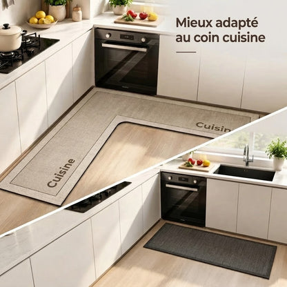 Tapis de cuisine absorbant antidérapant en forme de L