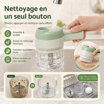 Robot de cuisine sans fil 4 en 1 pour trancher hacher éplucher et nettoyer