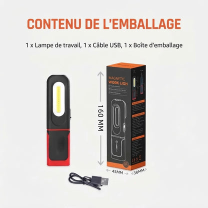 Lampe de travail LED COB rechargeable avec base magnétique