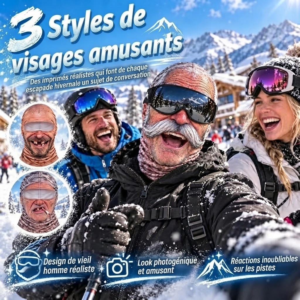 Cagoule de ski amusante avec visage réaliste