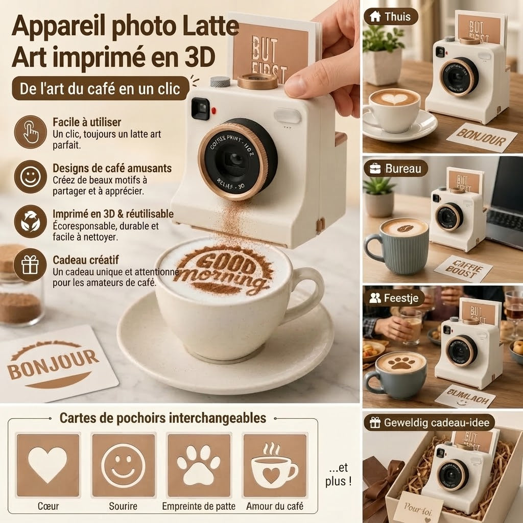 Caméra rétro pour latte art – imprimante mécanique à pochoirs
