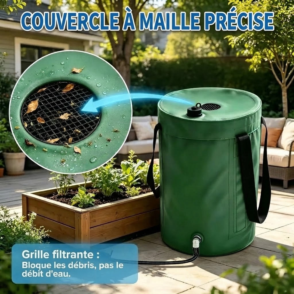 Récupérateur d’eau de pluie pliable avec robinet de vidange