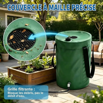 Récupérateur d’eau de pluie pliable avec robinet de vidange