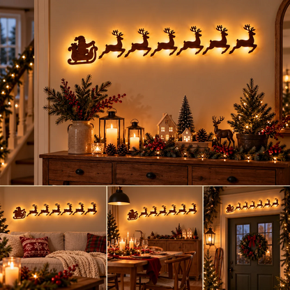 Décoration murale 3D lumineuse en bois JulGlow lot de 7