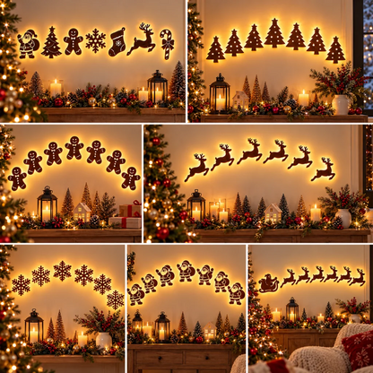 Décoration murale 3D lumineuse en bois JulGlow lot de 7