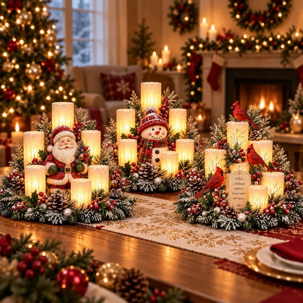Centre de table de Noël lumineux avec bougie sans flamme