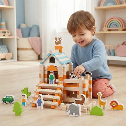 Set de blocs de construction Montessori en bois