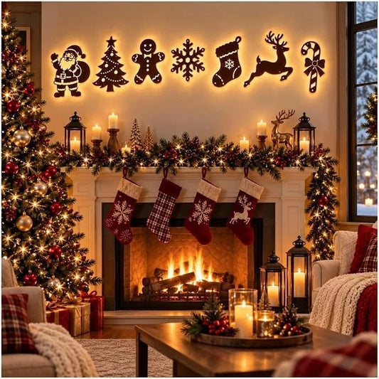 Décoration murale 3D lumineuse en bois JulGlow lot de 7